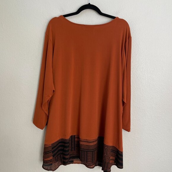 Susan Graver Womens Plus 4X Rust Blouse Patterned Hemline Tunic Top Liquid Knit - Picture 11 of 11
